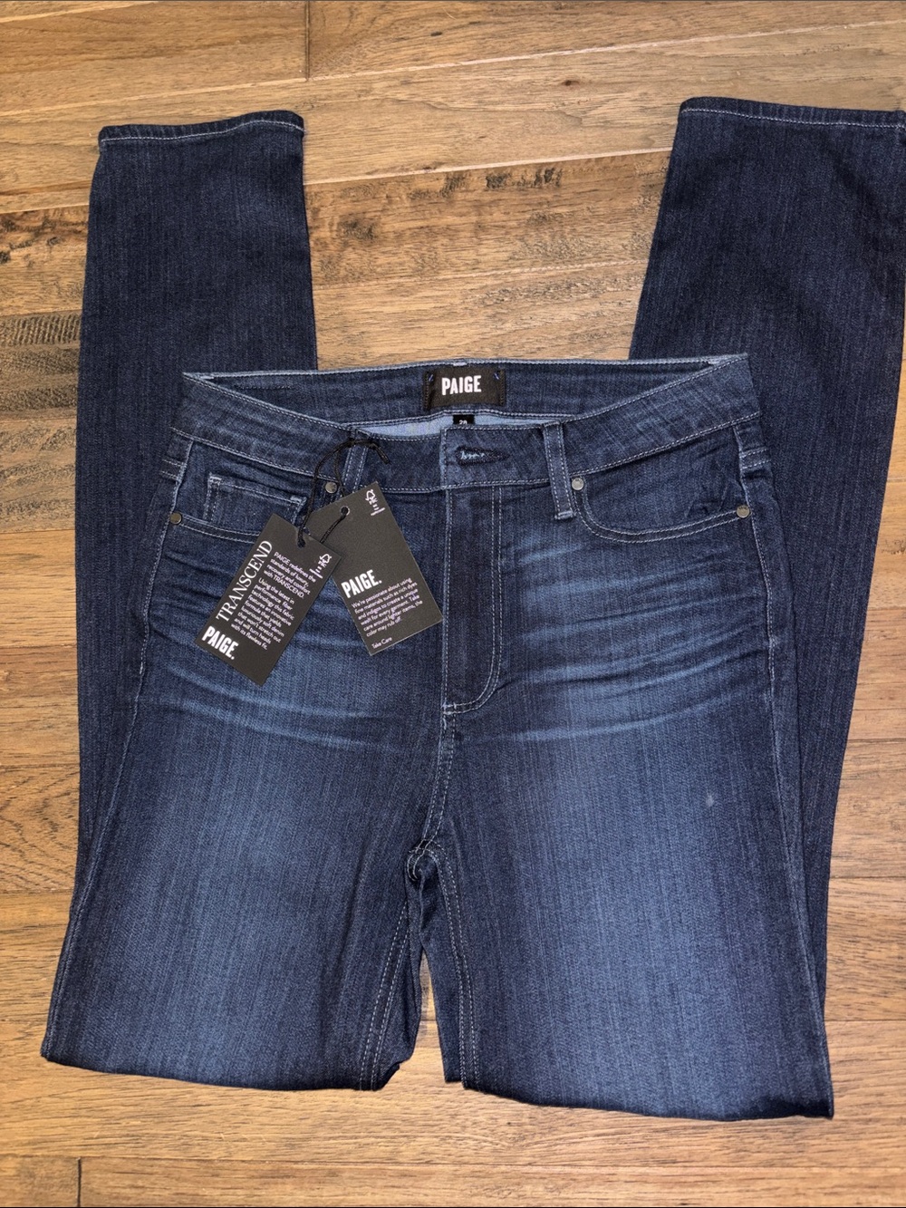 PAIGE Dark Indigo Skinny Jeans with Subtle Whiskering